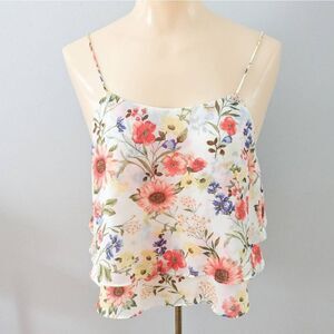 Forever 21 Floral Layered Tank Blouse White
